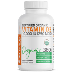 Bronson Vitamin D3 10,000 IU ingredients panel shows allergen-free formulation