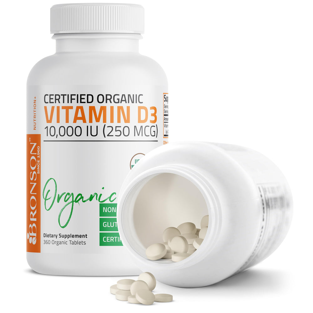 Bronson Vitamin D3 10,000 IU sunshine graphic emphasizing immune support