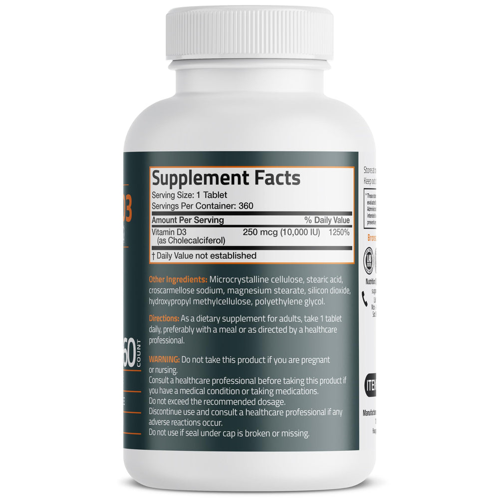 Bronson Vitamin D3 360-tablets pack highlighting long-term supply