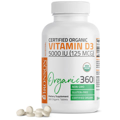 Bronson Vitamin D3 5000 IU bottle front view for daily wellness.