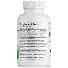 Bronson Vitamin K Triple Play bottle label displaying MK4, MK7, and K1 components