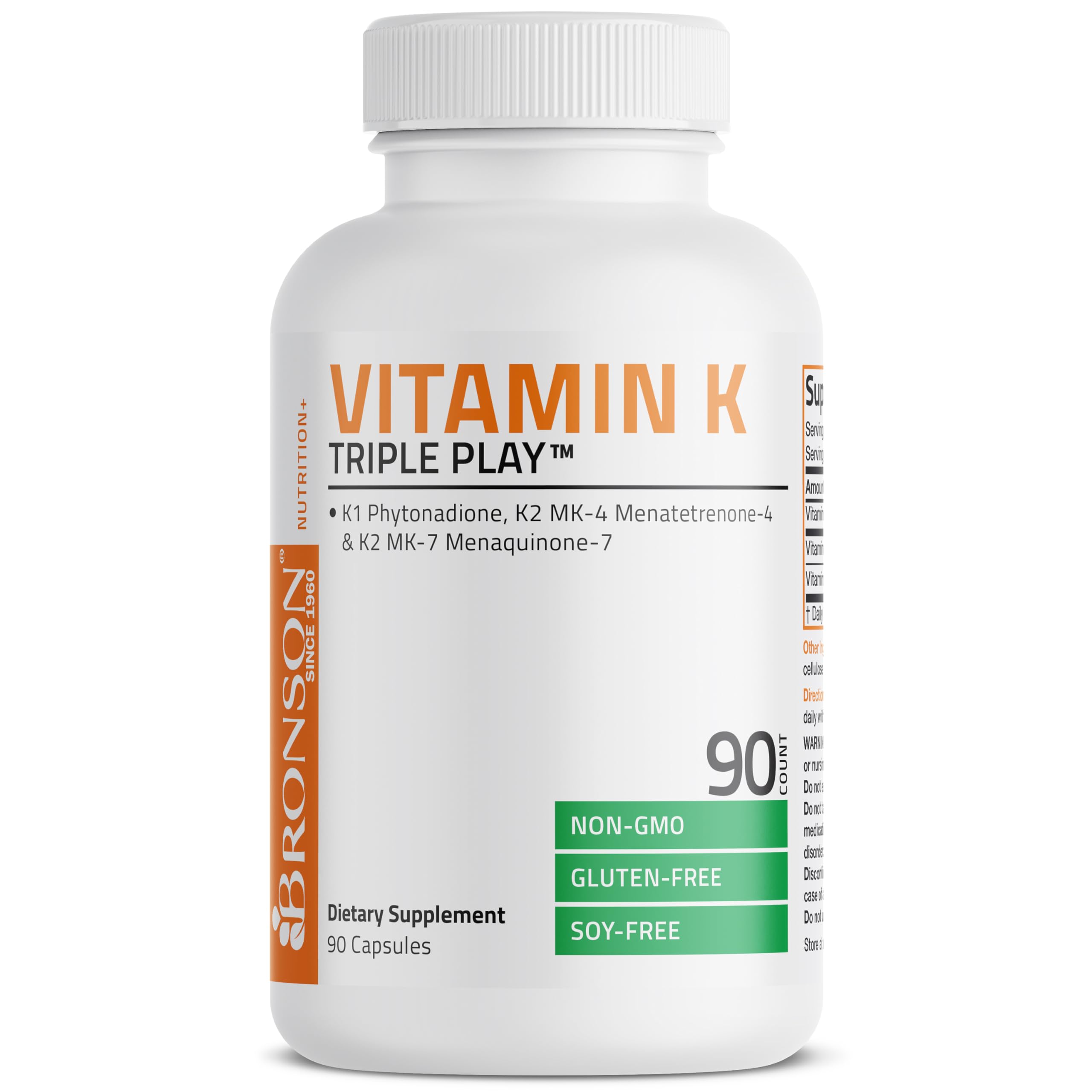 Bronson Vitamin K Triple Play box and bottle together for a complete packaging view