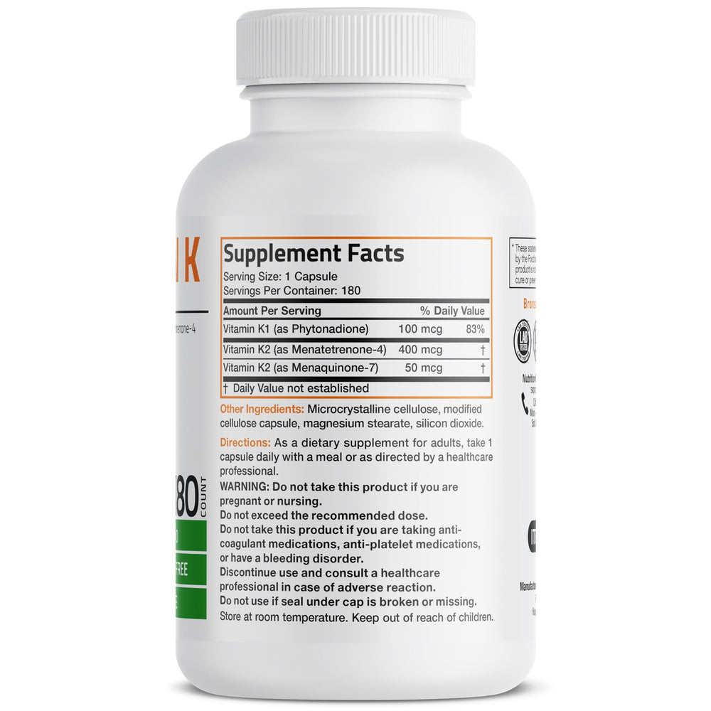 Bronson Vitamin K Triple Play capsules closeup showing full-spectrum formula.