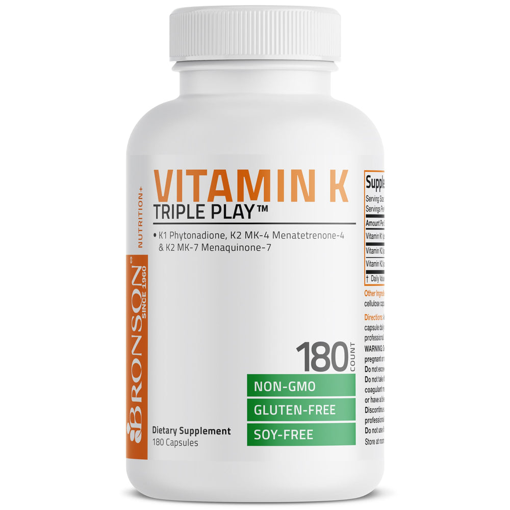Bronson Vitamin K Triple Play daily-use bottle ready for routine.