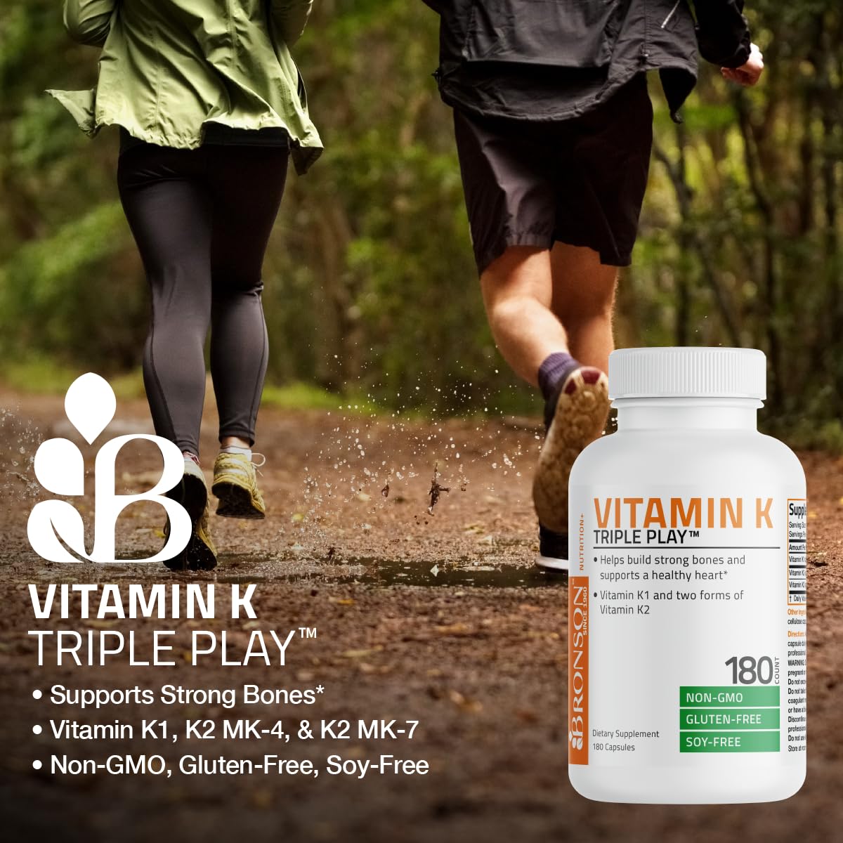 Bronson Vitamin K Triple Play label detail highlighting K1, MK4 and MK7.
