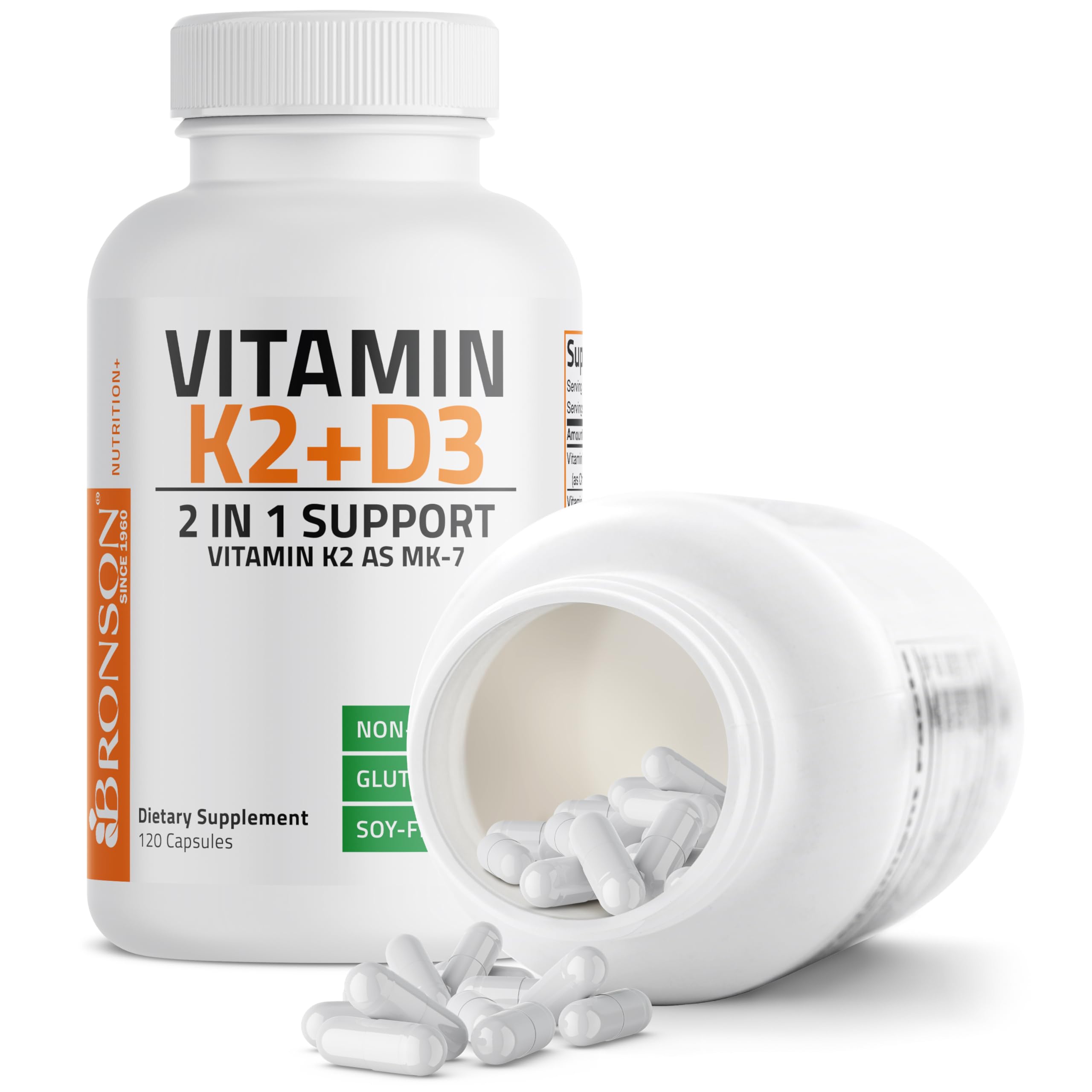 Bronson Vitamin K2 D3 daily-use capsules presented for routines.