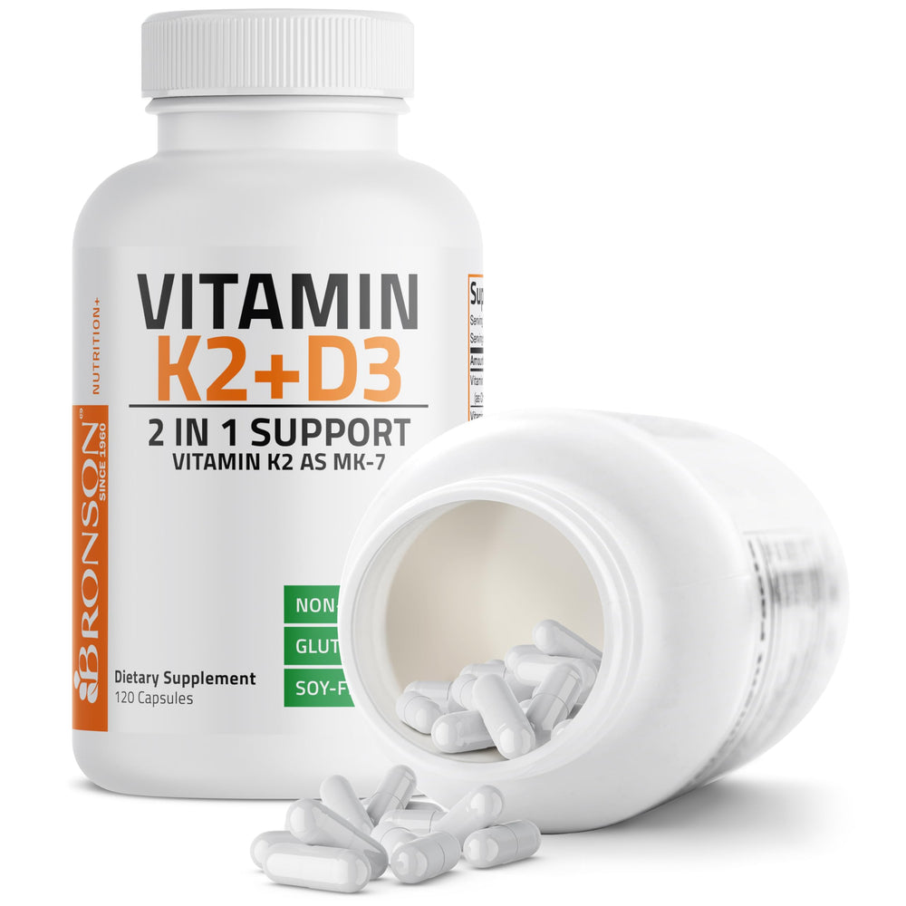 Bronson Vitamin K2 D3 daily-use capsules presented for routines.