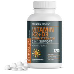 Bronson Vitamin K2 MK-7 with D3 extra-strength bottle for daily wellness