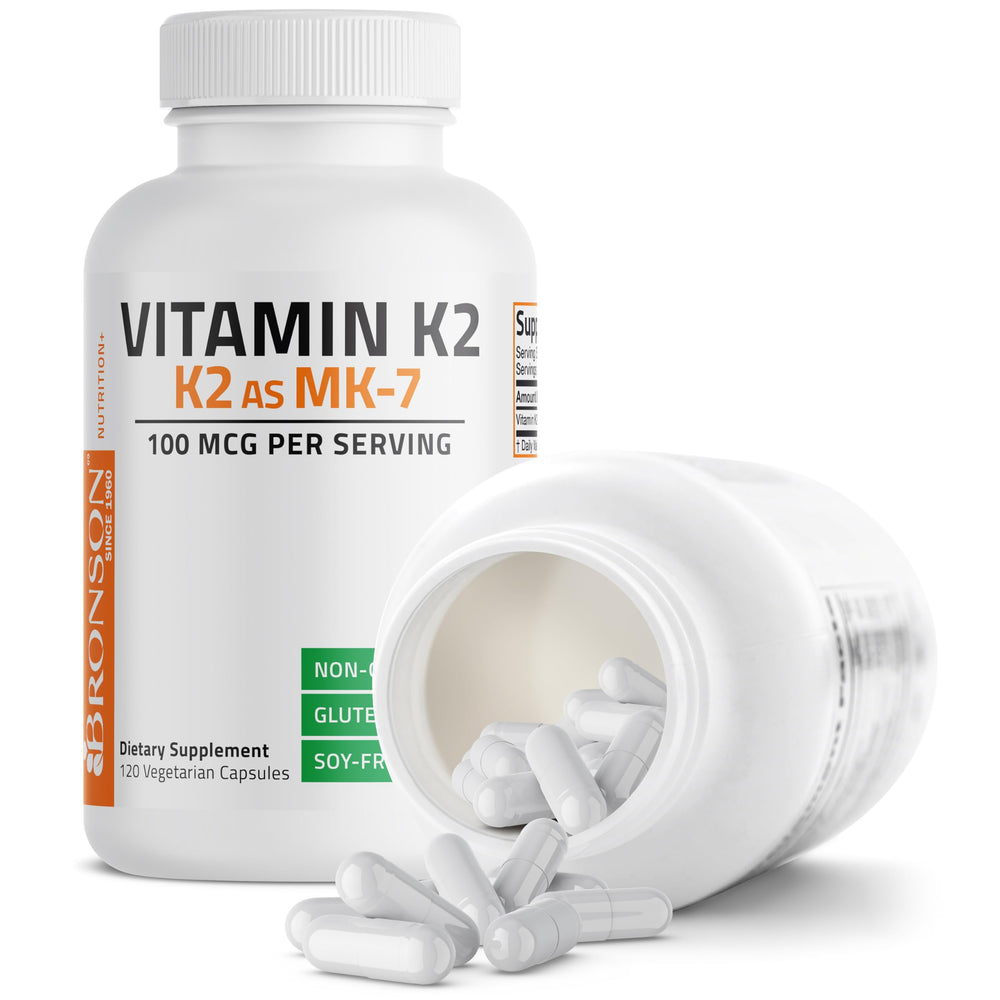 Bronson Vitamin K2 MK-7 capsules arranged to imply a simple daily routine.