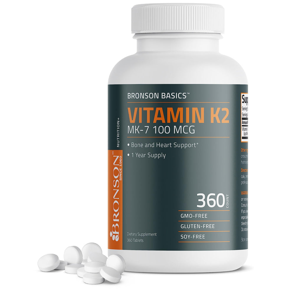 Bronson Vitamin K2 MK-7 bottle front, showcasing value for daily use