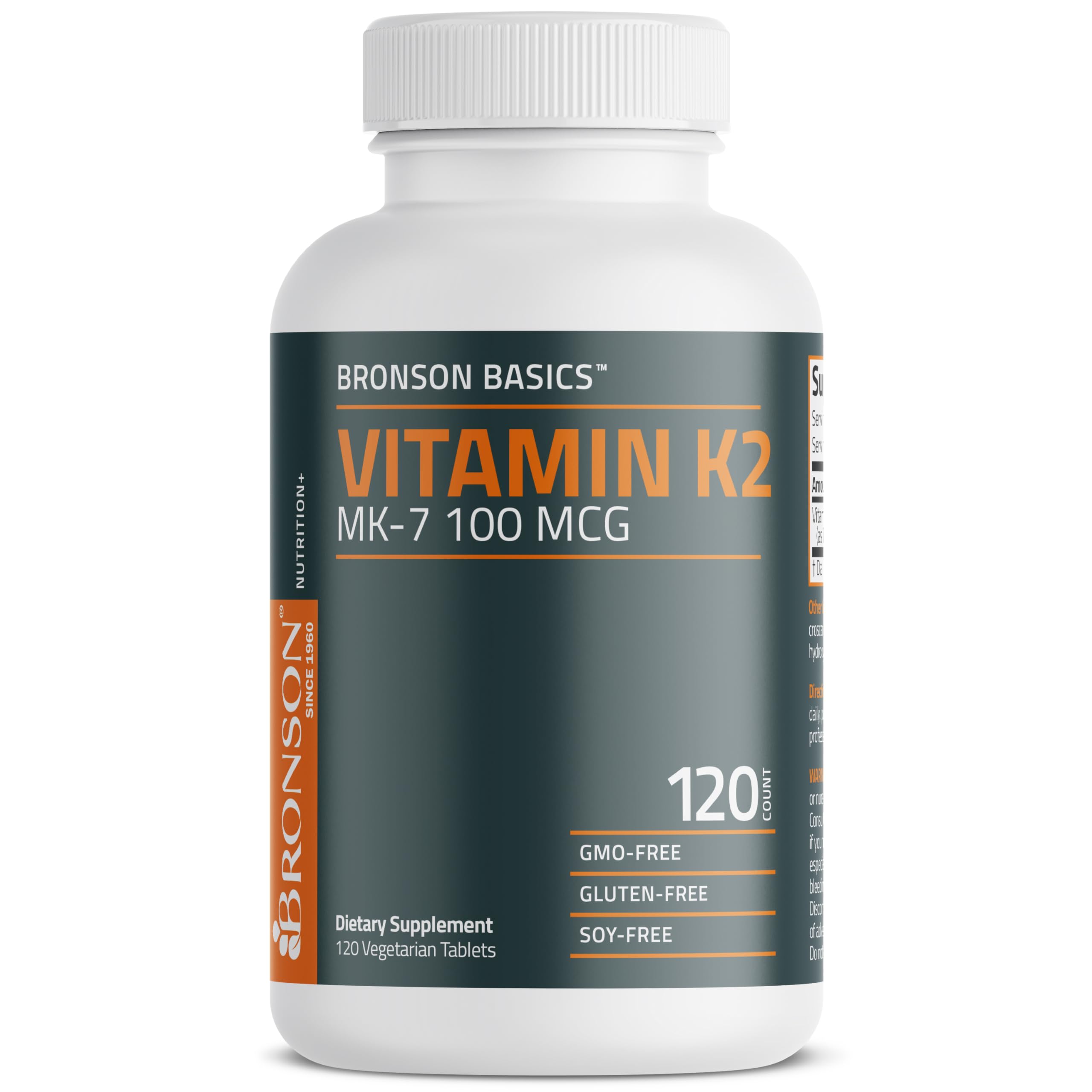 Bronson Vitamin K2 MK-7 bottle being poured for easy daily use.