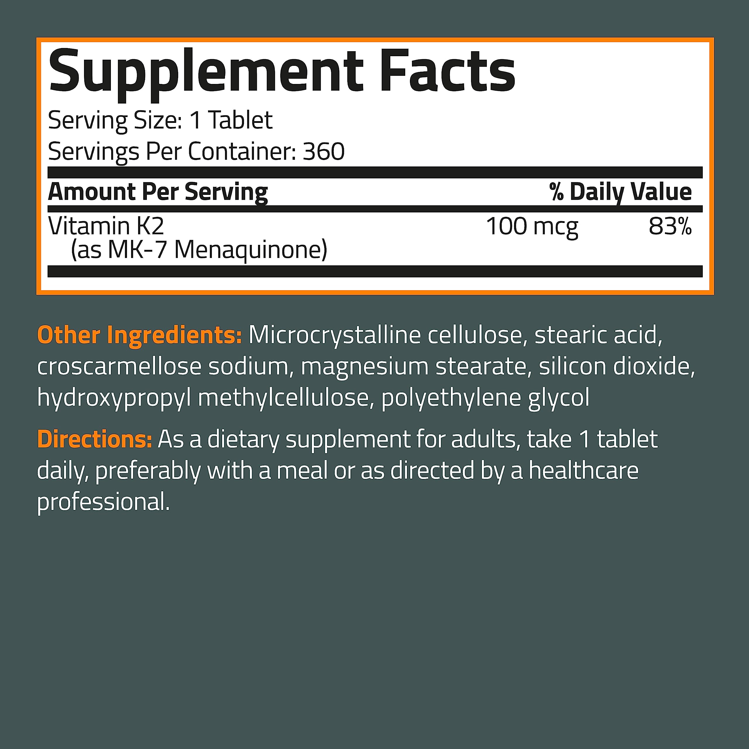 Bronson Vitamin K2 MK-7 bottle side view, highlighting cGMP quality