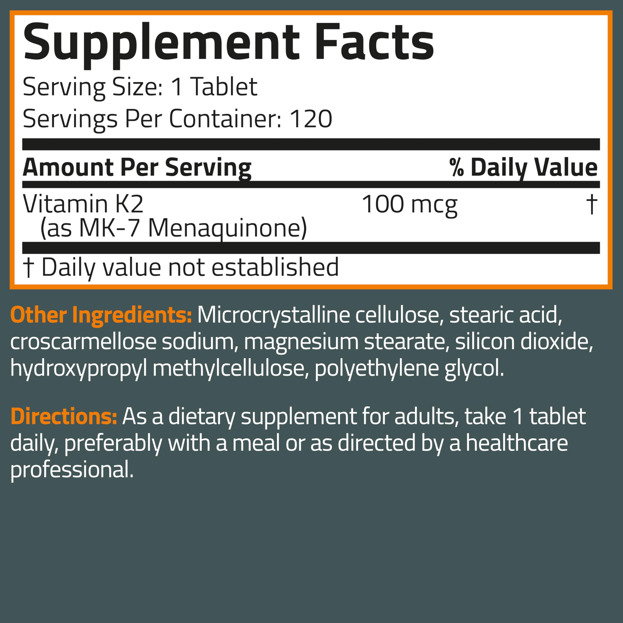 Bronson Vitamin K2 MK-7 CGMP certified seal indicating quality assurance.