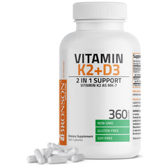 Bronson Vitamin K2 MK7 with D3 bottle front showing non-GMO formula