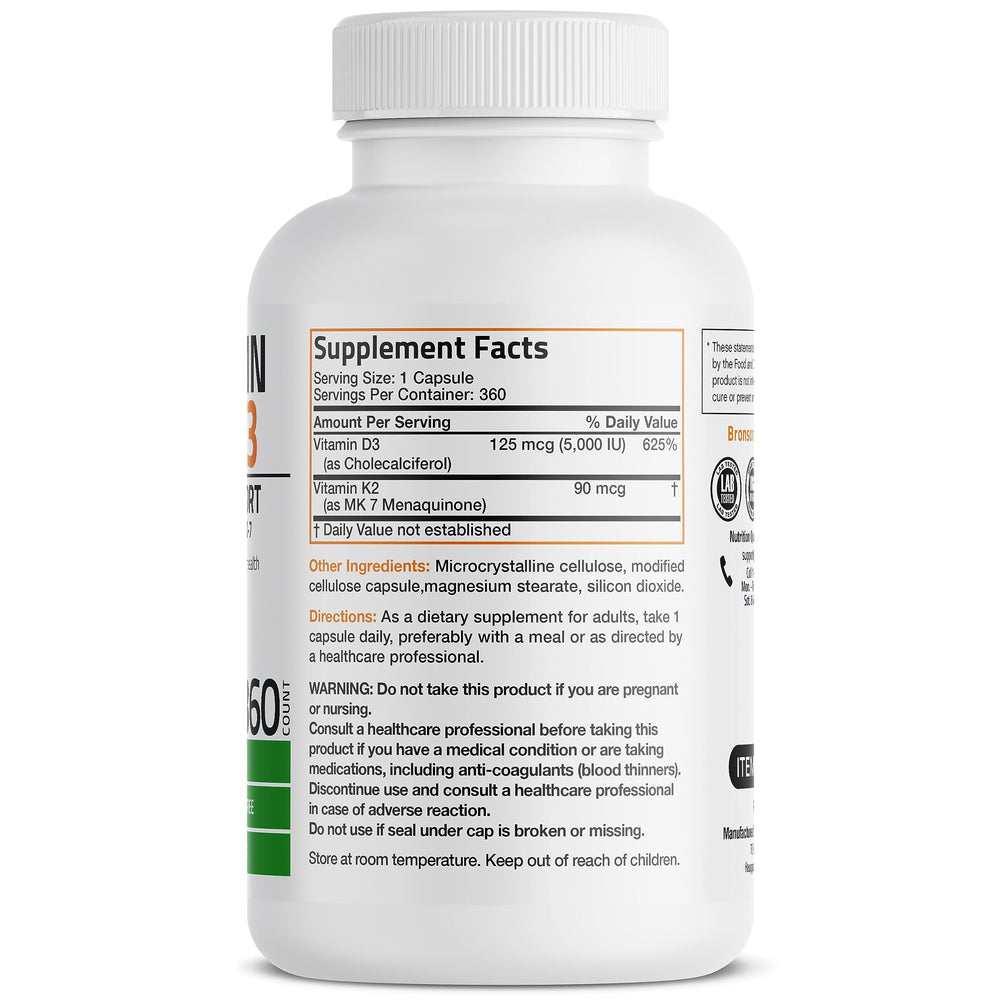Bronson K2 MK7 D3 capsules close up for easy swallowing