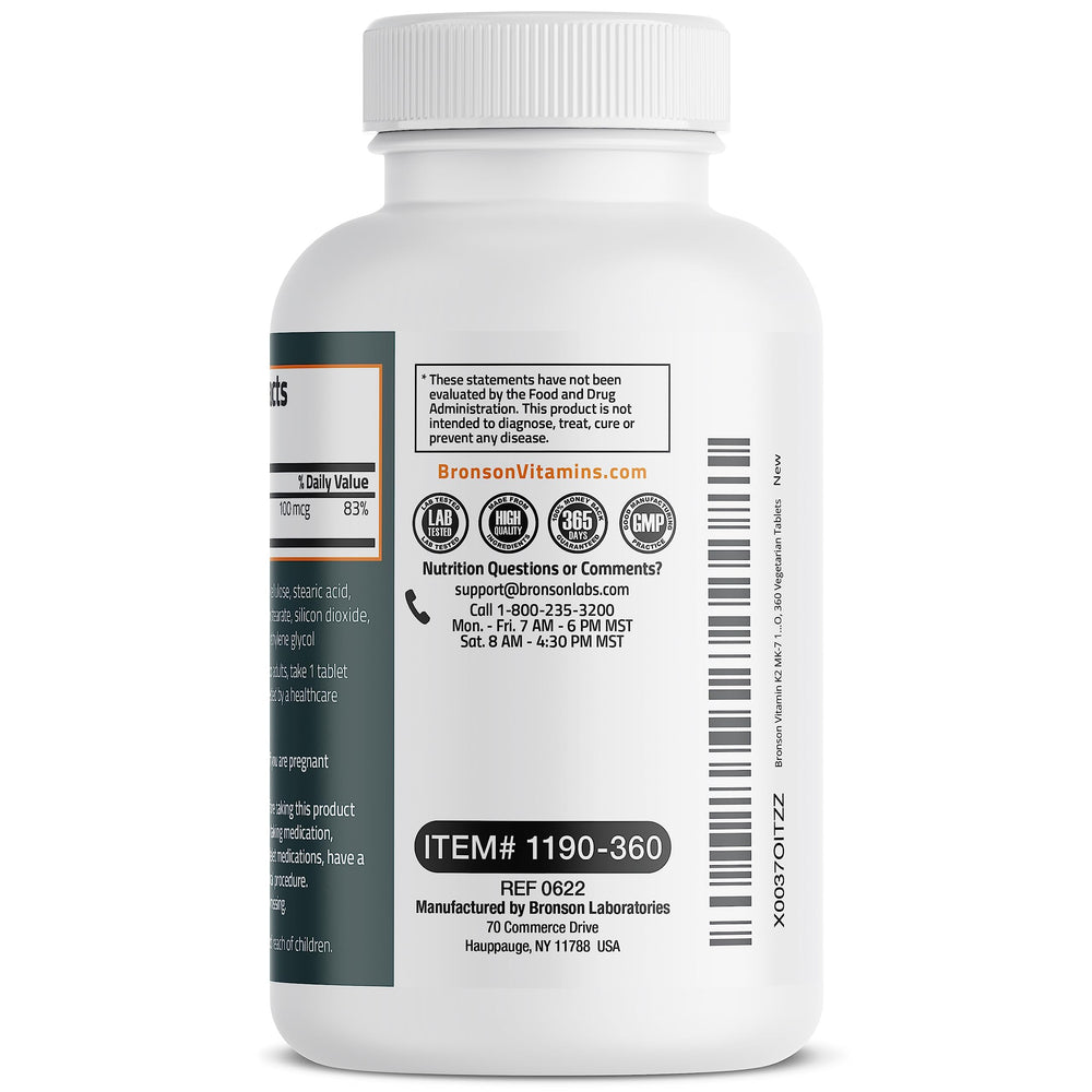 Bronson K2 MK-7 usage guide photo showing dosage