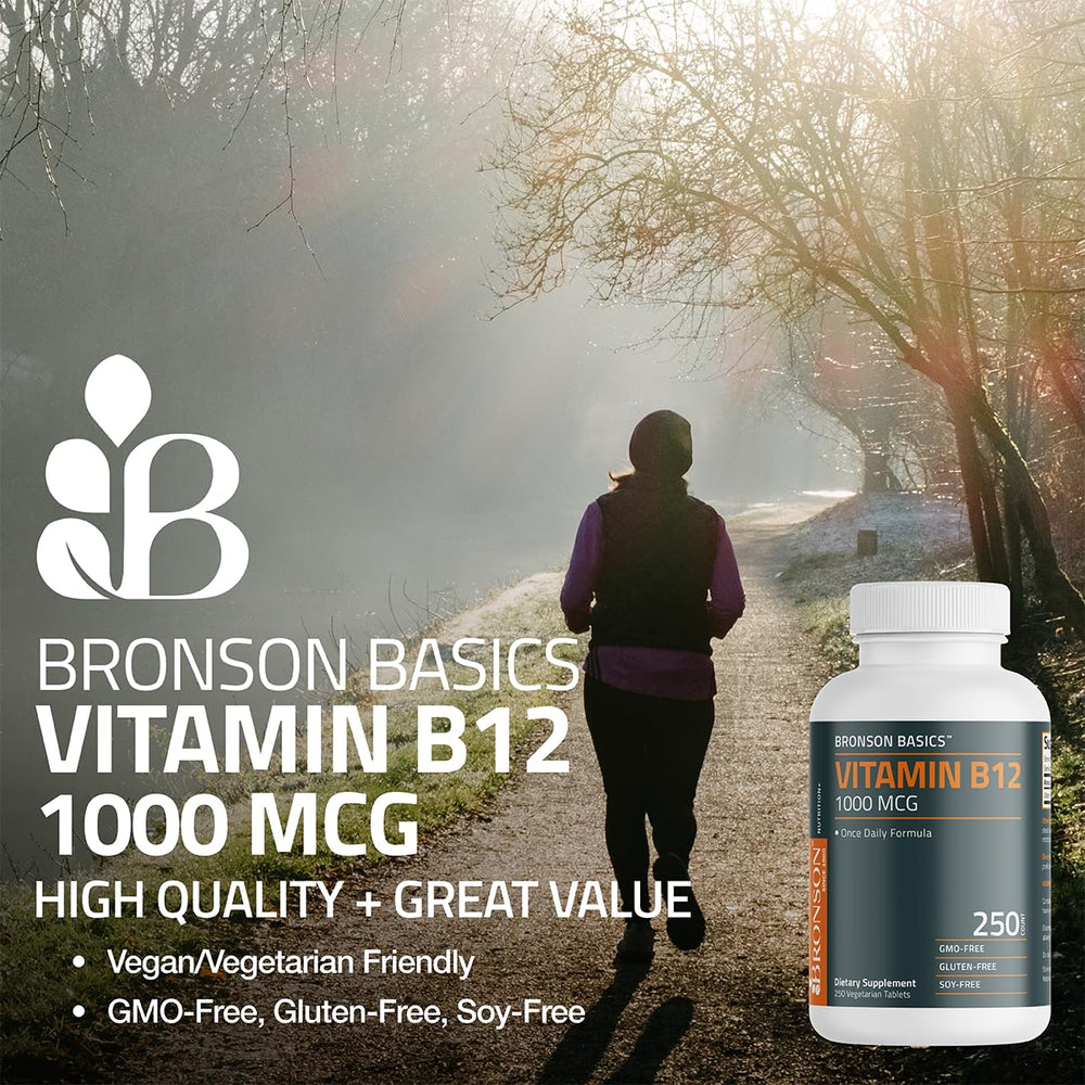 Bronson Vitamina B12 1000 mcg, etiqueta clara para ver dosis fácilmente.