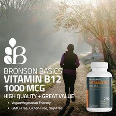 Bronson Vitamina B12 1000 mcg, etiqueta clara para ver dosis fácilmente.