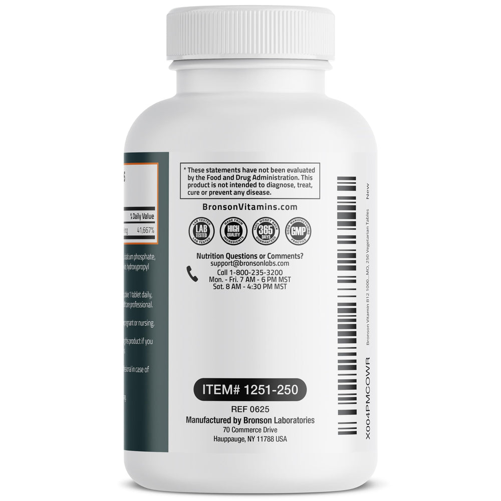 Bronson Vitamina B12 1000 mcg, información nutricional visible ayuda a comparar.