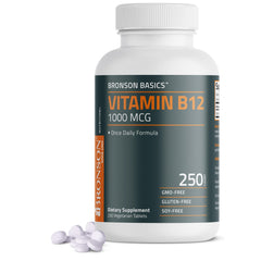 Bronson Vitamina B12 1000 mcg, tabletas vegetarianas para un impulso diario de energía.