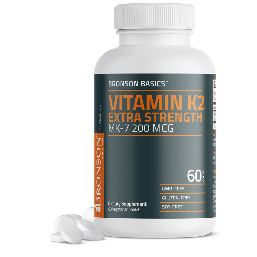 Bronson Vitamina K2 MK-7 200 mcg, botella para bienestar diario
