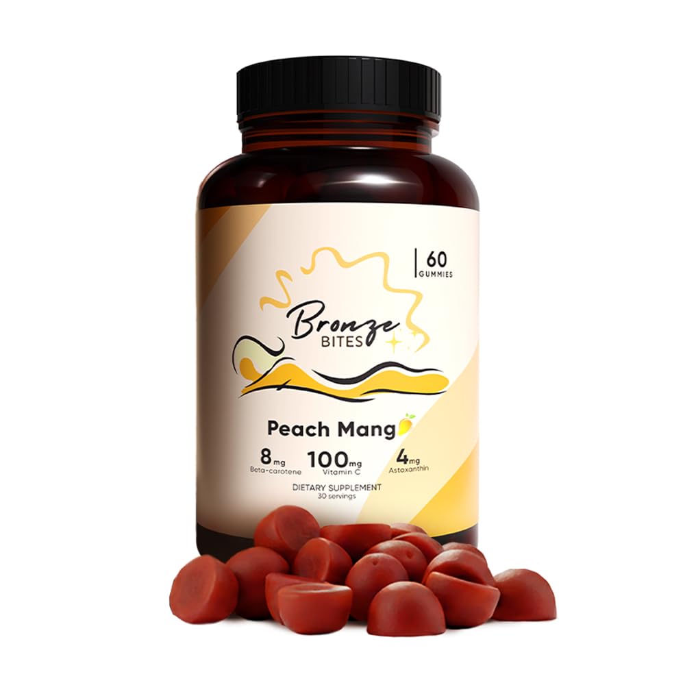 Bronze Bites bottle with vegan tanning gummies for a convenient daily glow