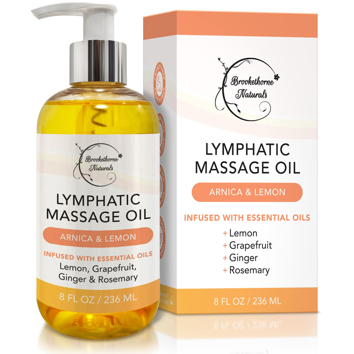 Brookethorne Naturals Lymphatic Oil bottle pour for smooth application and glide