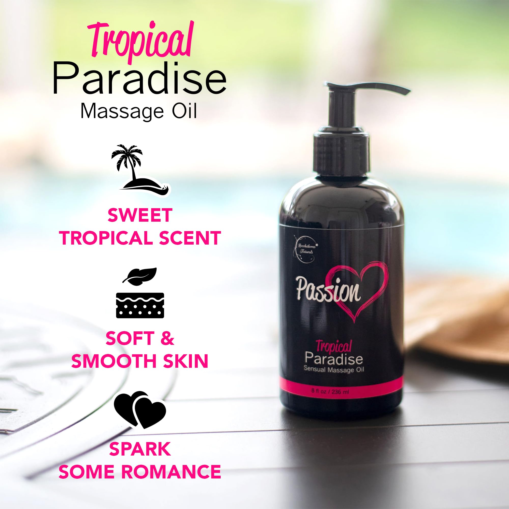 Brookethorne Naturals Passion Massage Oil ideal for home spa rituals.