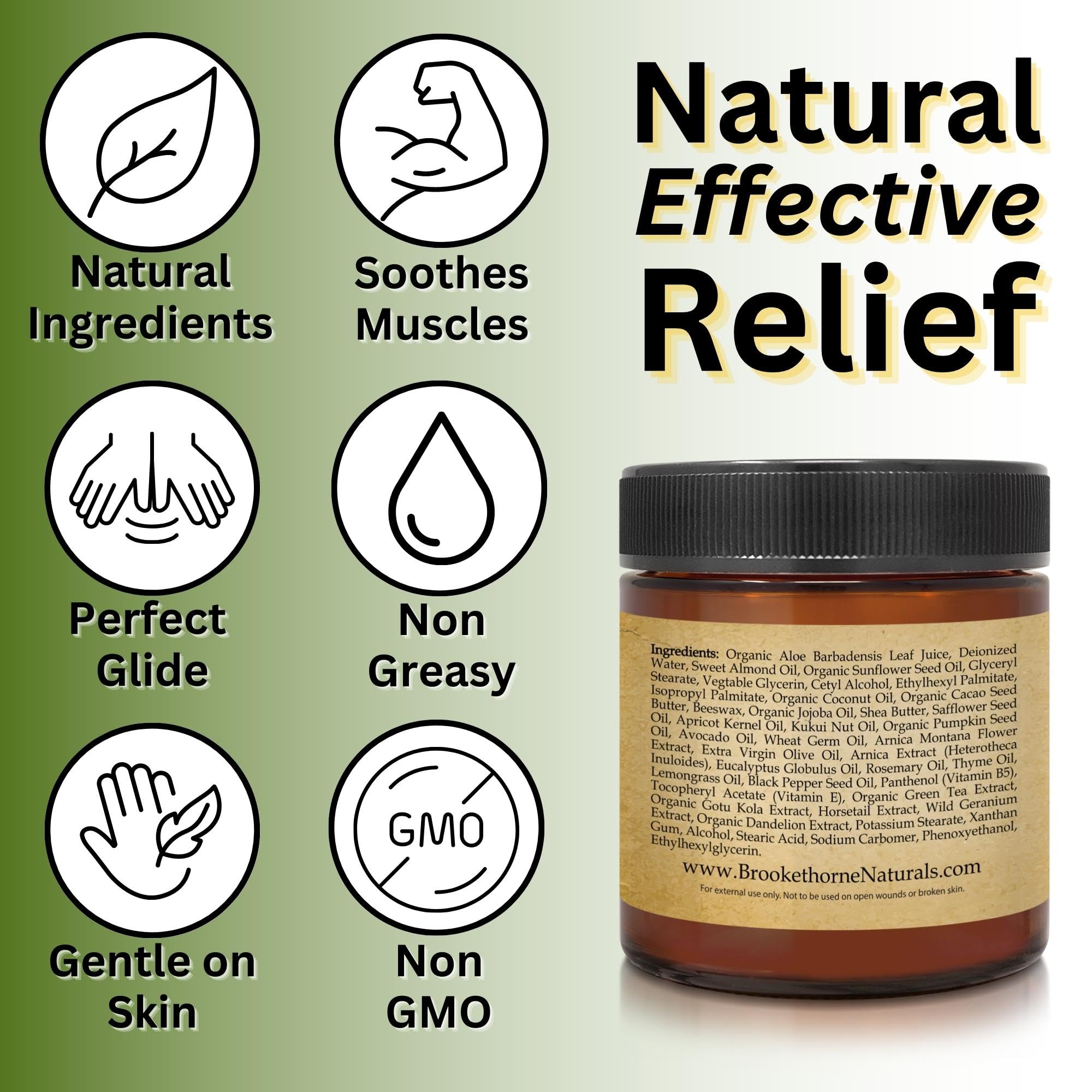 Brookethorne Naturals Relief Arnica Cream in use during a massage application.
