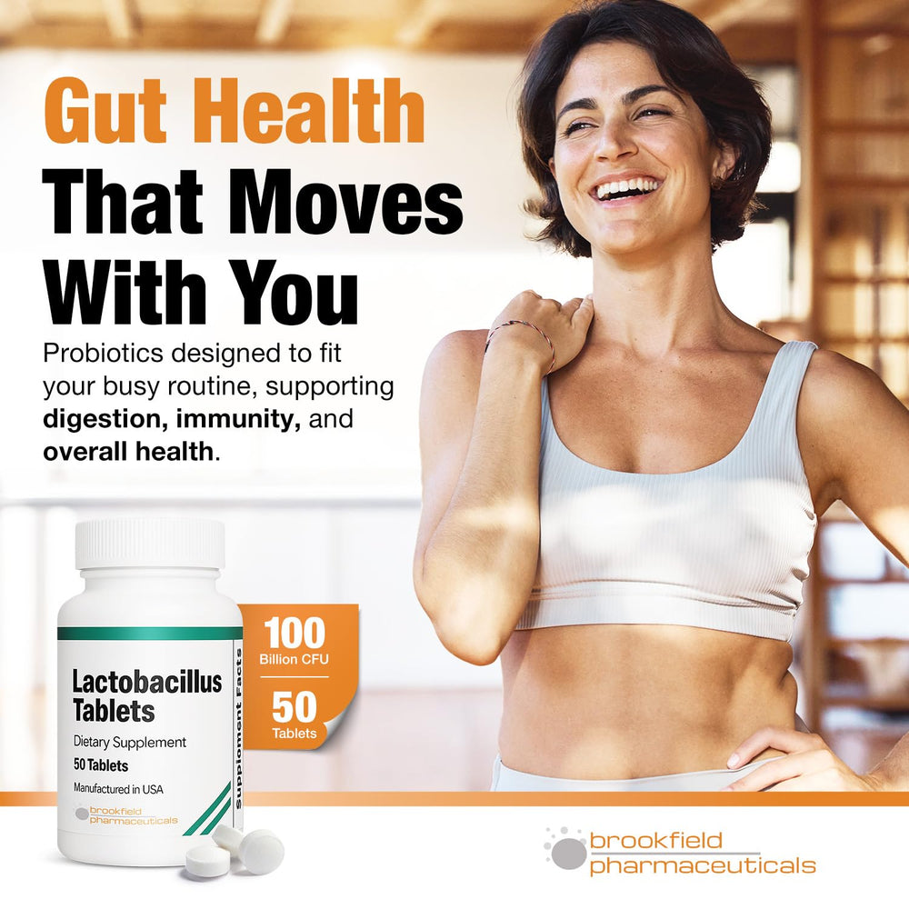 Brookfield Pharmaceuticals travel-friendly pack highlights convenient daily probiotic use.