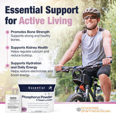 Brookfield Phosphorus powder dissolving in water for easy, flavor-rich hydration.