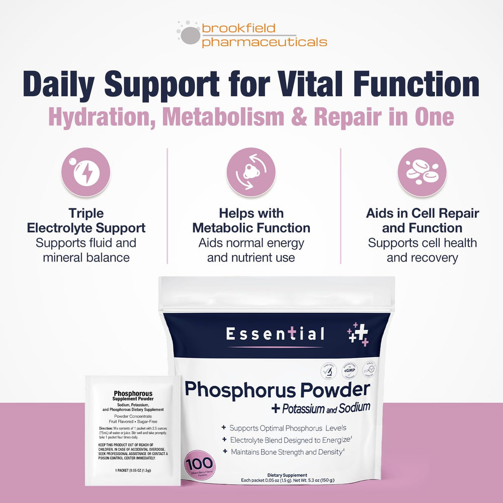 Brookfield Phosphorus ingredient panel shows sodium, potassium, and phosphorus for balanced minerals.