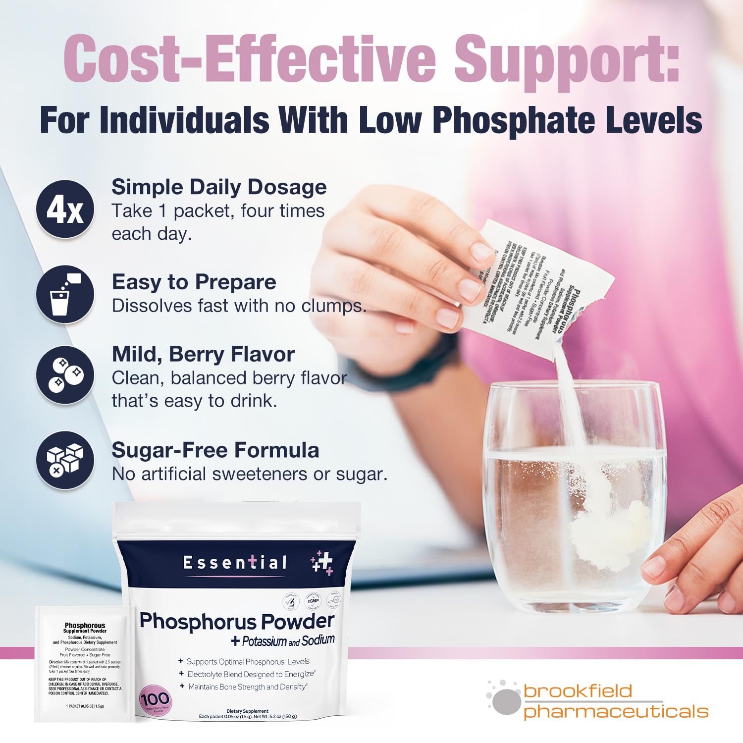 Brookfield Phosphorus on-the-go packets ideal for workouts and busy days.