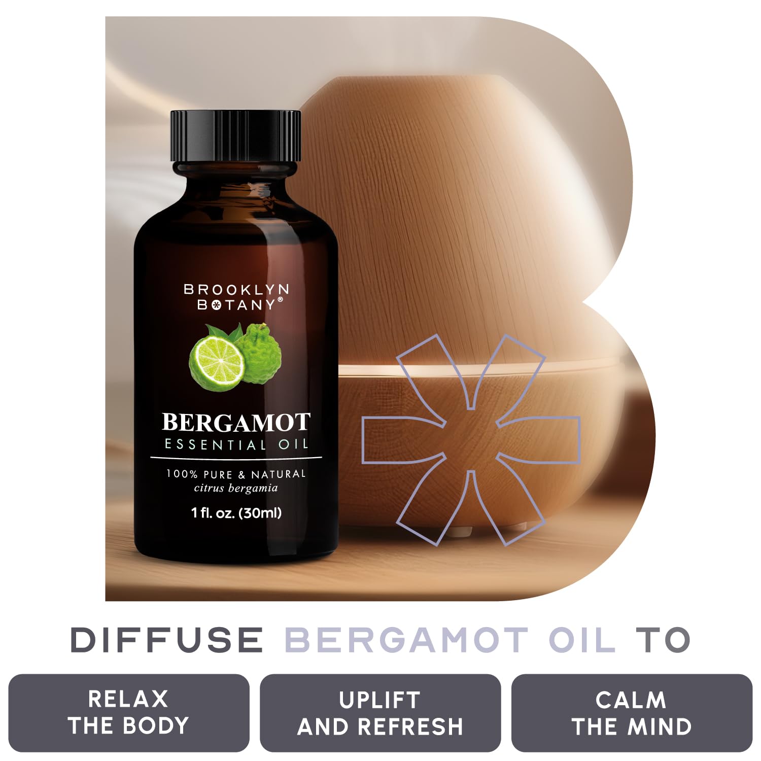 Brooklyn Botany bergamot essential oil diffuser blends for custom scents.