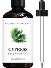 Brooklyn Botany Cypress essential oil bottle with dropper for precise diffusion.