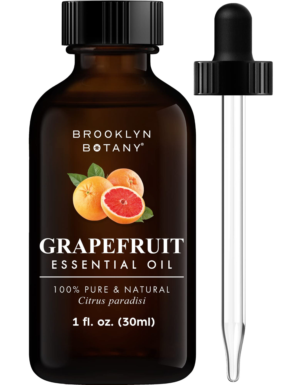 Brooklyn Botany Grapefruit Oil in an amber bottle for aromatherapy sessions.