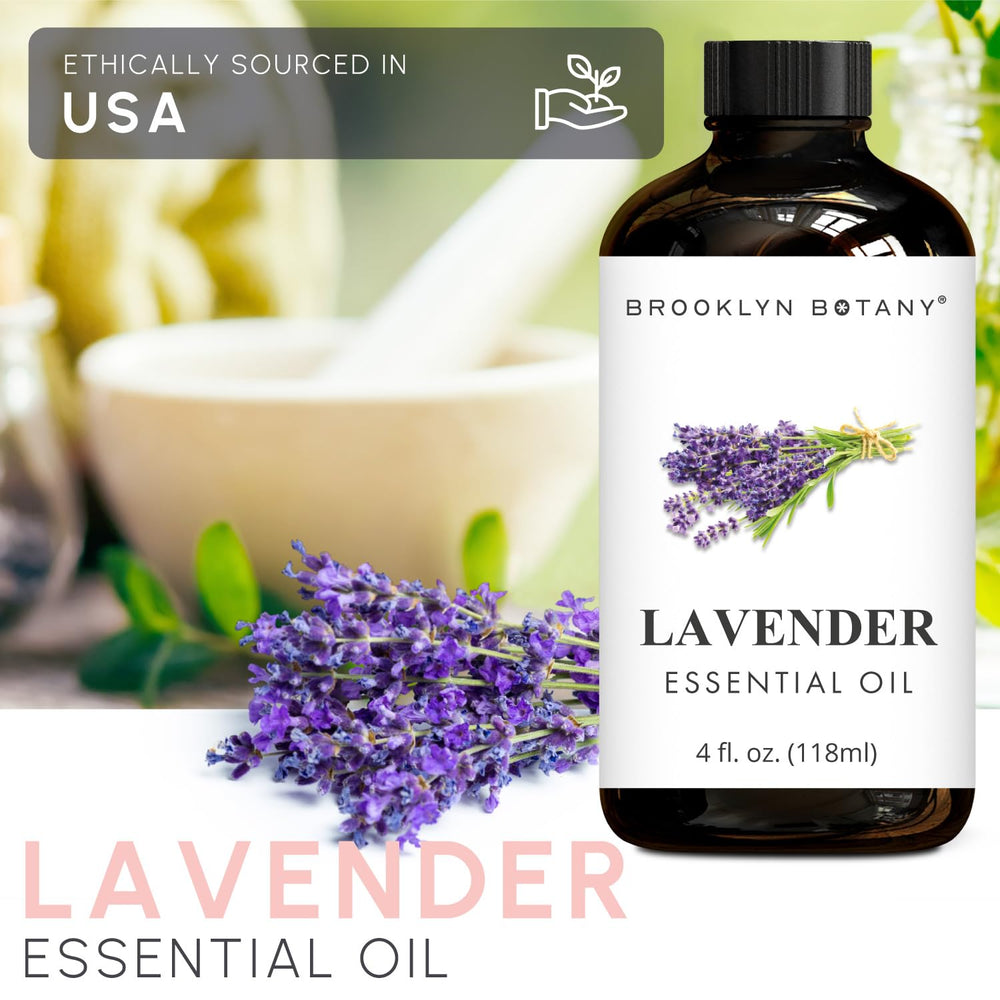 Brooklyn Botany lavender oil bottle labeled USA-bottled for trusted quality.