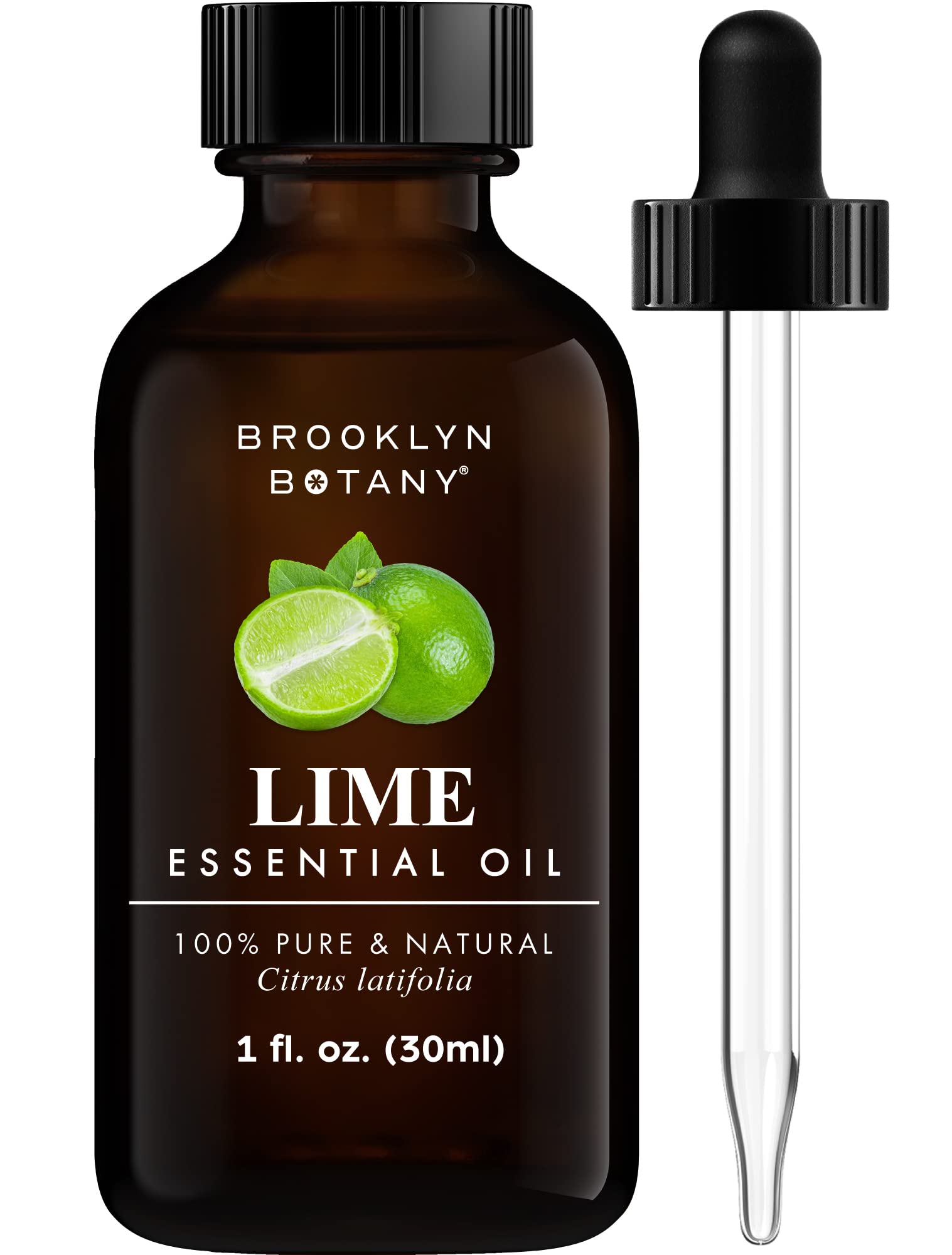 Brooklyn Botany Lime essential oil bottle with pure citrus aroma for diffusion.