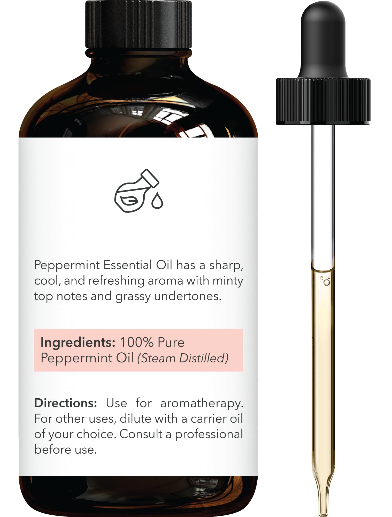 Brooklyn Botany Peppermint essential oil amber glass protects against UV exposure.