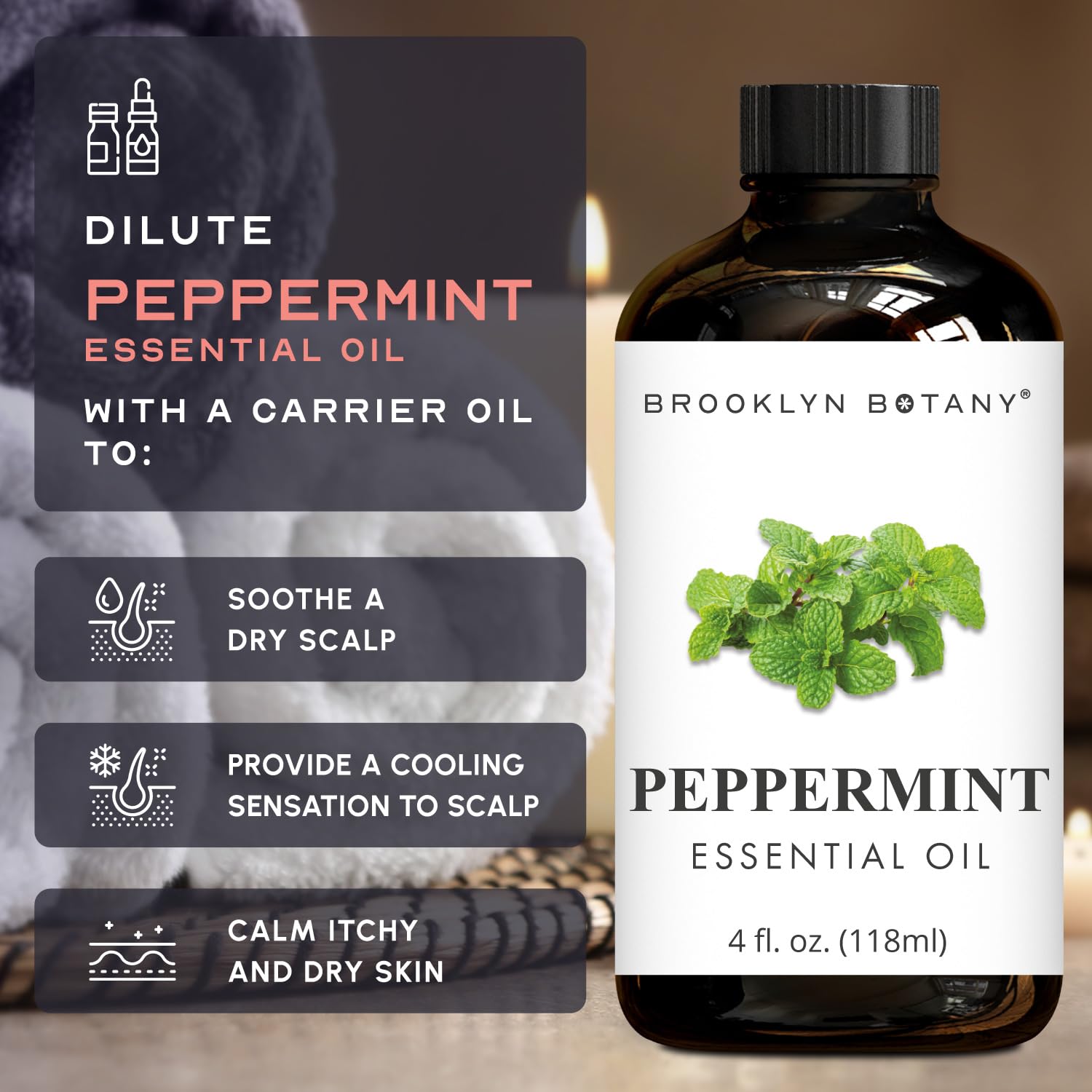 Brooklyn Botany Peppermint essential oil bottled in the USA for trusted sourcing.