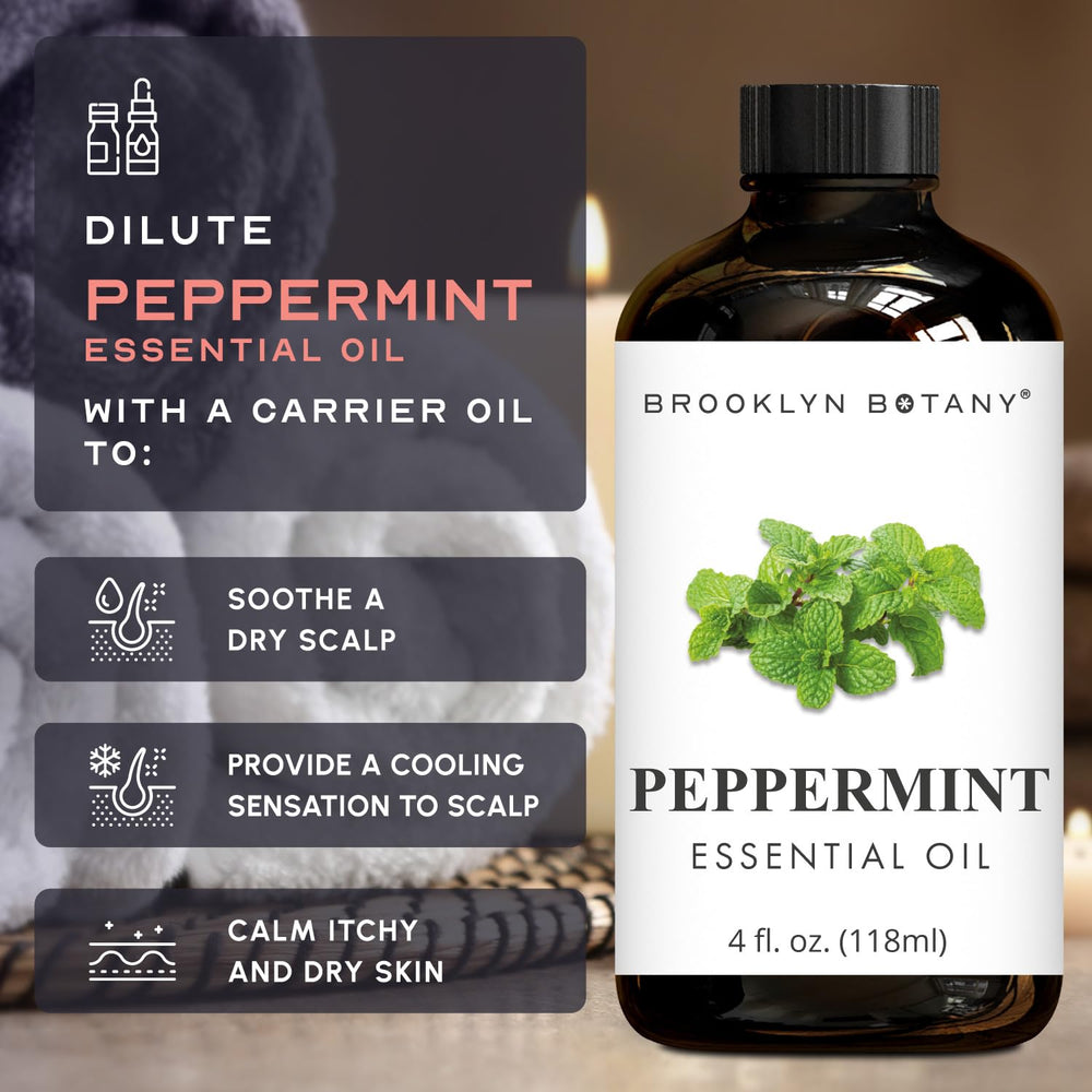 Brooklyn Botany Peppermint essential oil bottled in the USA for trusted sourcing.