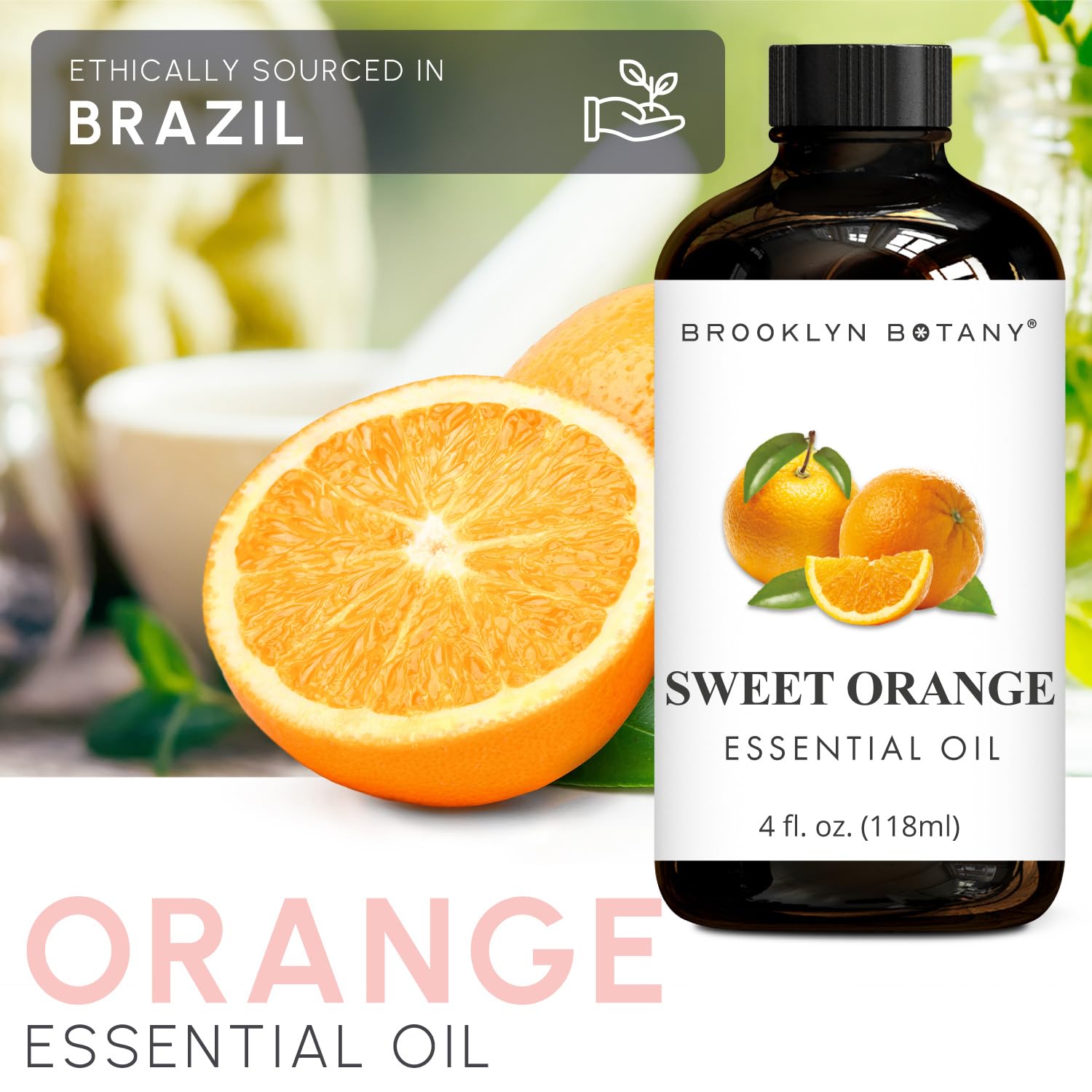 Brooklyn Botany Sweet Orange Oil ready for dilution with carrier oils for skin-safe blends.