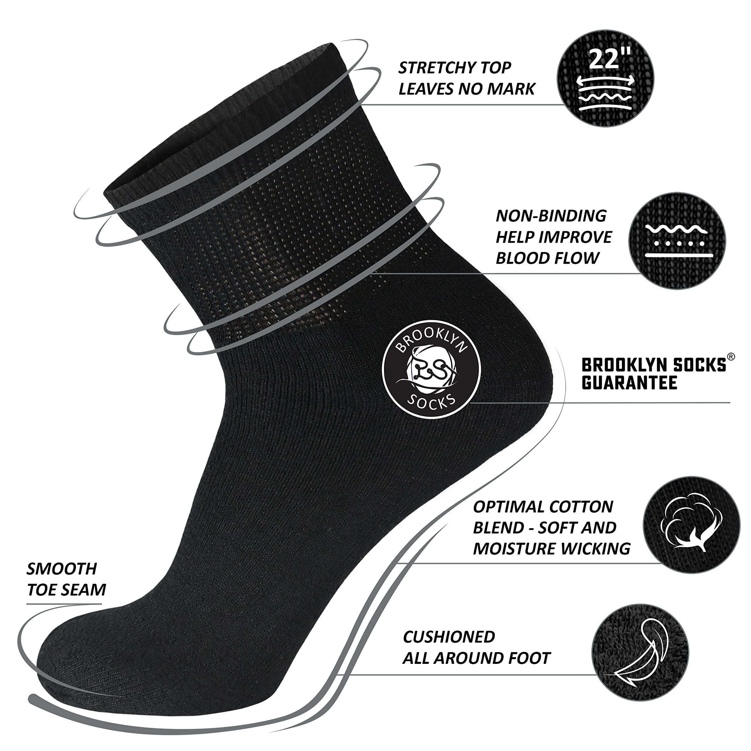 Brooklyn Socks big-tall diabetic ankle socks side view non-binding fit