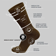 Brooklyn Socks diabetic crew close-up; breathable cotton for all-day comfort.