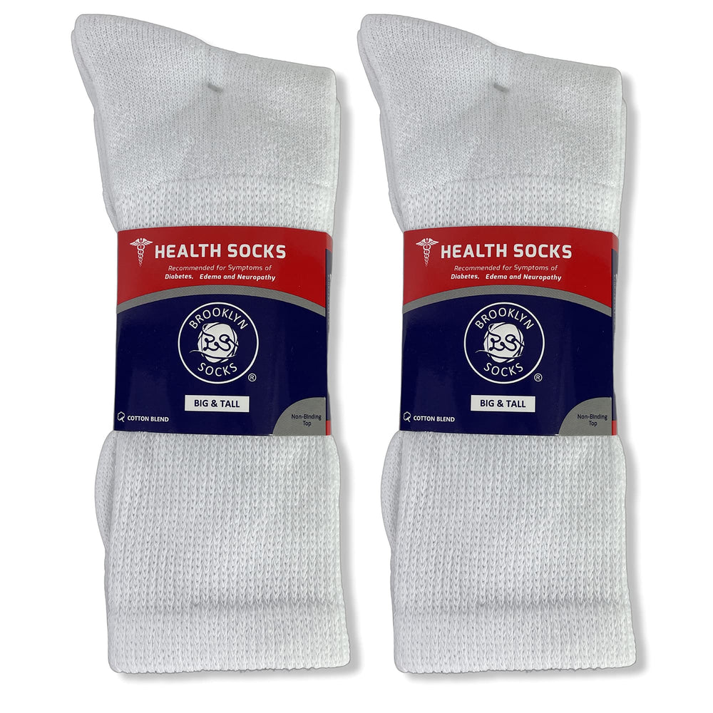 Brooklyn Socks diabetic crew sock white 13-16 worn with sneakers for circulation-friendly comfort.