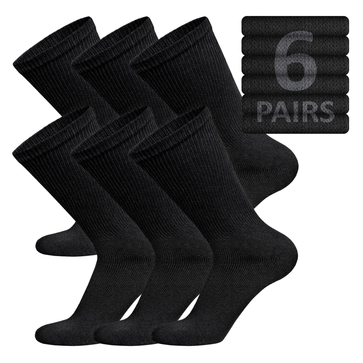 Brooklyn Socks diabetic crew in black, non-binding design for all-day comfort