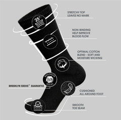 Brooklyn Socks diabetic crew socks cushioned sole, black, for extended wear.