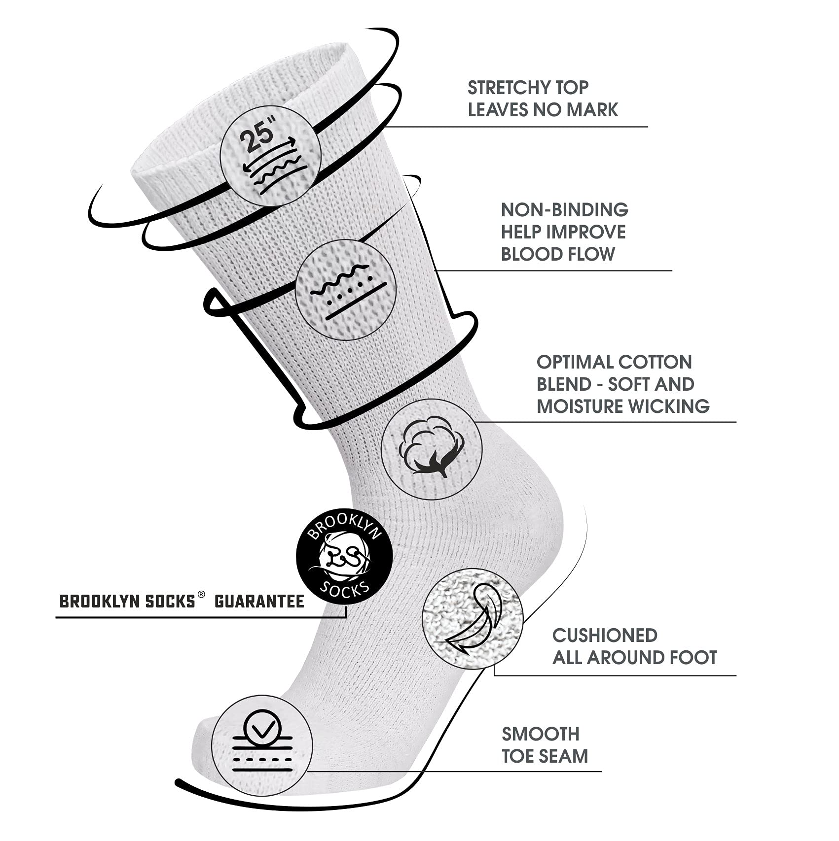 Brooklyn Socks diabetic crew sock over-ankle top for easy dressing