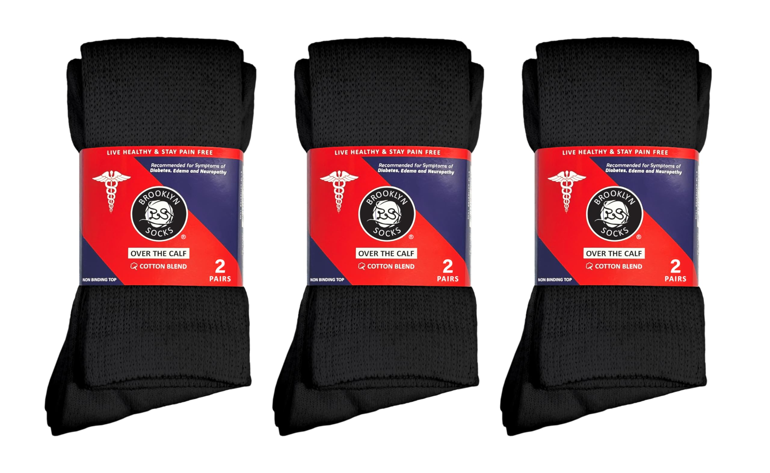 Brooklyn Socks diabetic over-the-calf black image emphasizes padded heel for supportive steps