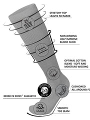 Brooklyn Socks diabetic knee-high sock gray with non-binding top for secure fit without pressure.